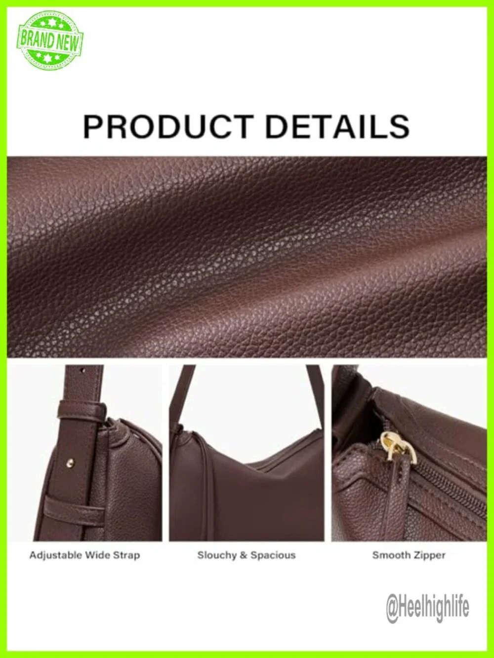 Faux Leather Hobo Shoulder Bag with Adjustable Strap